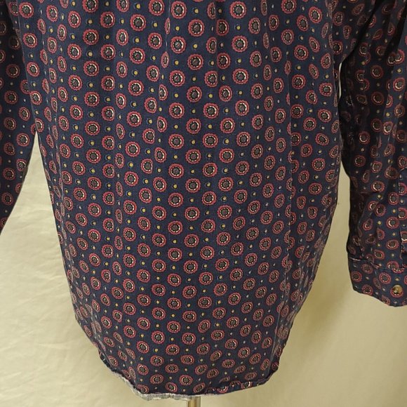 Vtg Catalina Mens Large Blue Red Floral Dots Long Sleeve Button Up Shirt - Picture 10 of 14